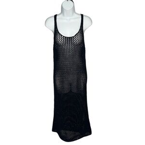 H&M Divided black see-through crochet midi swimsuit cover-up dress size 4